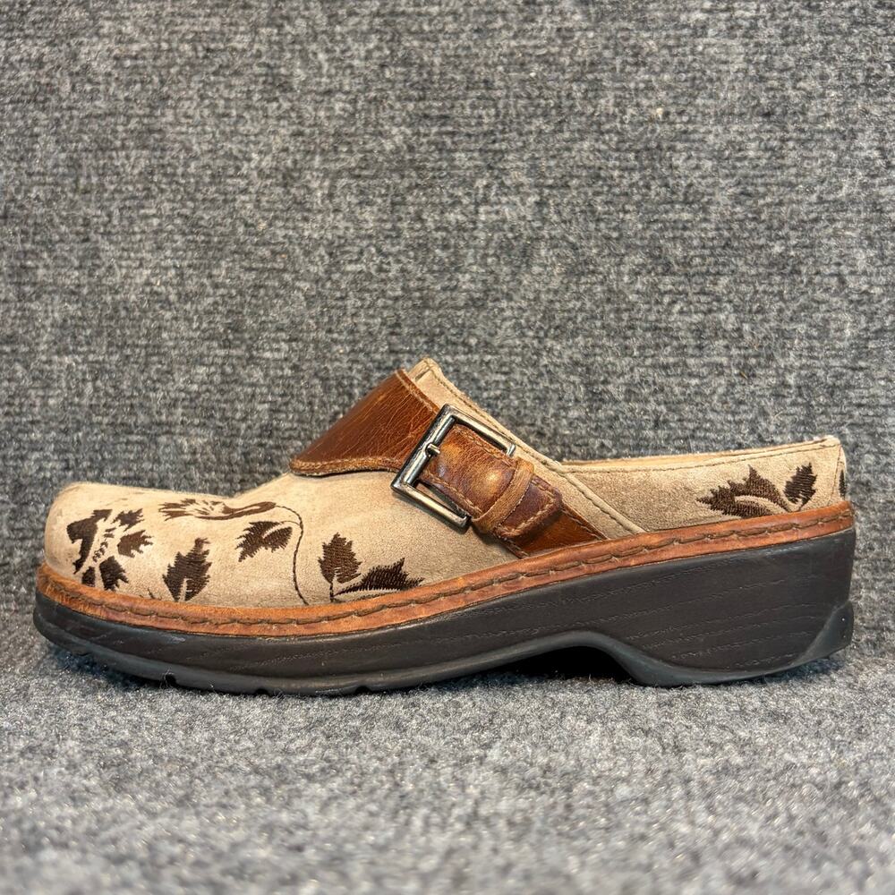 Klogs Women Brown Leather Tan Floral Slip Resistant Nursing Work Clogs Shoes 9